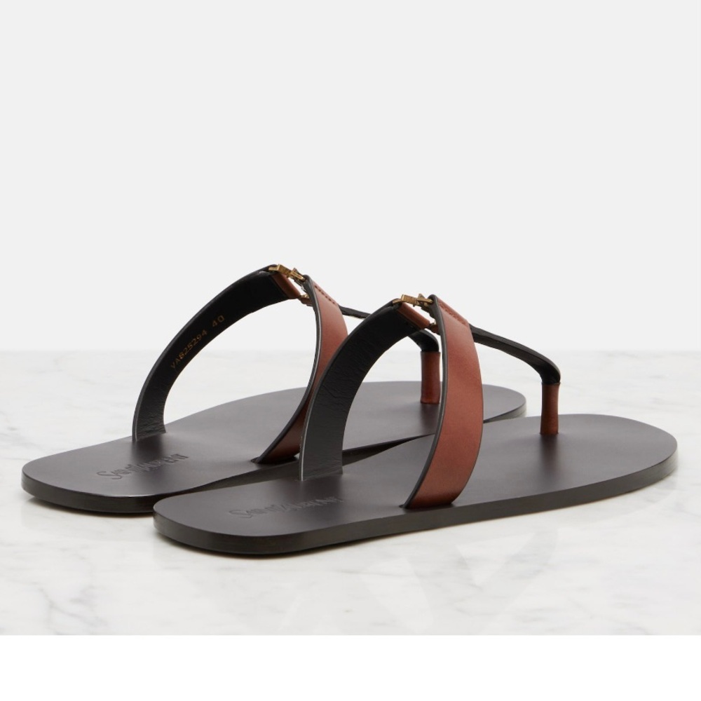 SAINT LAURENT Babylone YSL logo leather thong sandals - Picture 5 of 6